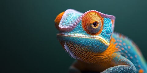 Fototapeta premium Close-up of an iguana on a vibrant green background. Detailed and exotic reptile profile. Perfect for nature and wildlife visuals.