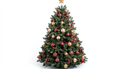 Obraz premium Decorated Christmas tree on white background.