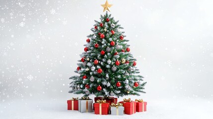Obraz premium Festive Christmas tree with gifts under it.