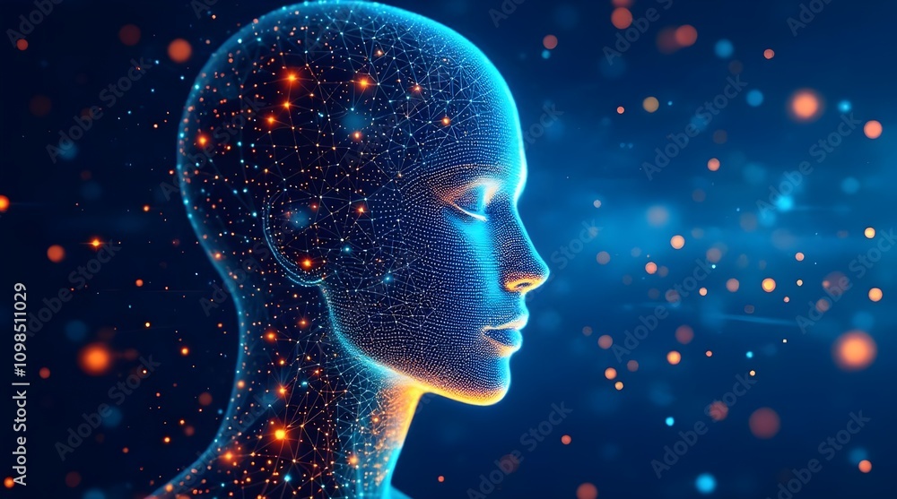 Poster digital neural network with human head interface