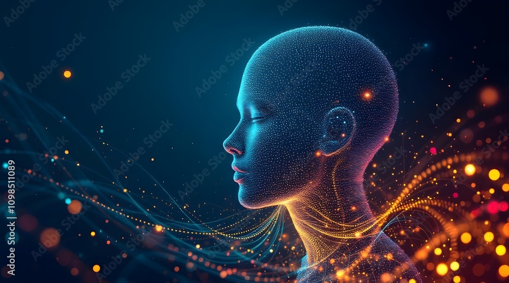 Poster digital neural network with human head interface