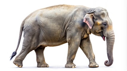 Fototapeta premium Side view of walking Asian Elephant isolated on white background. 