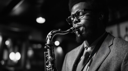 Saxophonist performing a solo at a live jazz club