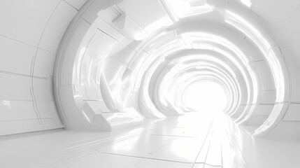 Obraz premium A futuristic, bright white tunnel with glowing lights. clean lines and modern design in a sci-fi atmosphere. Futurism. Illustration