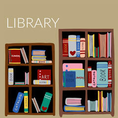 Bookshelf colorful book library vector artwork
