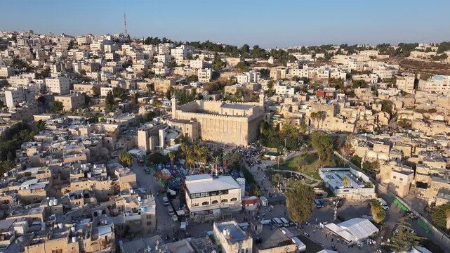 Cave of the Patriarchs crowded in Hebron, israel
drone view from west bank, Israel, Hebron, 22 november, 2024, 
