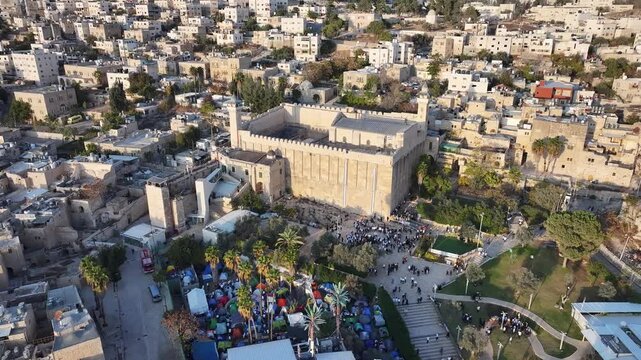 Cave of the Patriarchs crowded in Hebron, israel
drone view from west bank, Israel, Hebron, 22 november, 2024, 
