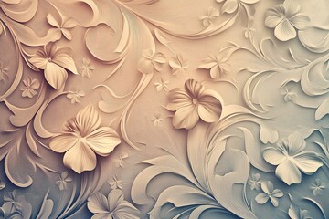 Intricate beige floral patterns with swirls and texture.