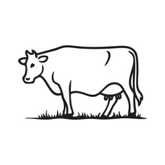 Fototapeta premium Black and white cow illustration standing on grass