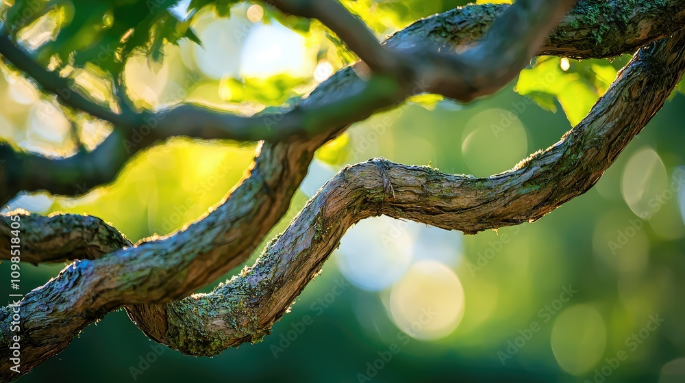 Poster intricate close-up of twisting vine branches displaying unique patterns and textures in soft natural