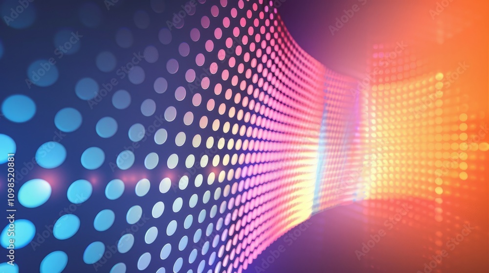Poster dynamic abstract background with colorful dots and gradient light, creating a vibrant digital wave p