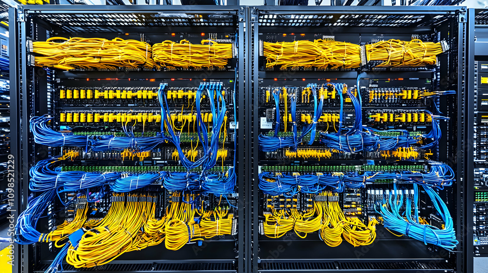Poster intricate network cable configuration in server rack
