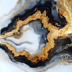 Obraz premium Abstract Gold & Black Resin Art. Fluid Swirls