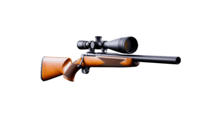 High-quality hunting rifle with scope on transparent background