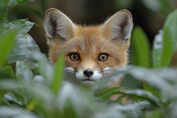 Fototapeta premium a shy fox hiding in the woods from the scary gunshots