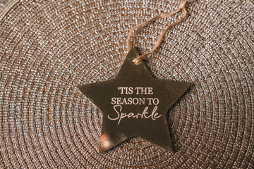 Christmas, New Year composition with a silver star with words 