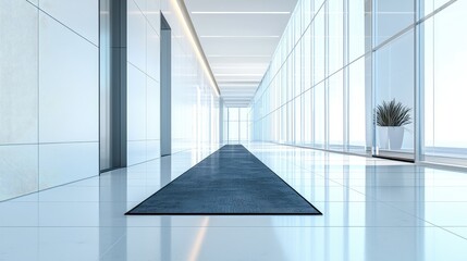 Obraz premium Modern Minimalistic Hallway with Clean Lines and Simple Design Featuring a Striking Rug and Natural Elements for Contemporary Spaces