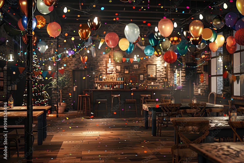 Poster detailed 3d rendering capturing the excitement and jubilation of a festive party atmosphere with imm