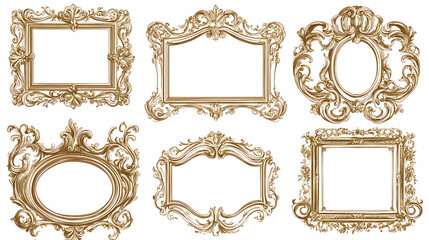 Obraz premium Collection of ornate baroque frames, hand-drawn with gold leaf accents, evoking the grandeur of past eras. Baroque. Illustration