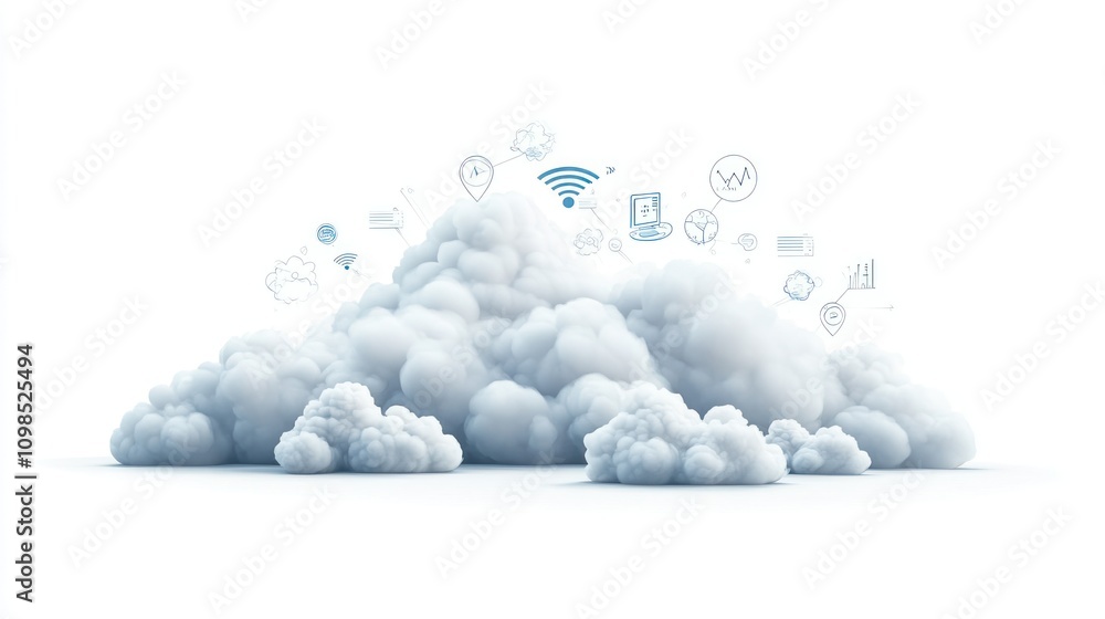 Poster cloud with technology icons representing digital concepts.