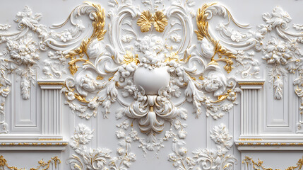 Gold and white baroque and rococo botanical garden. Baroque. Illustration