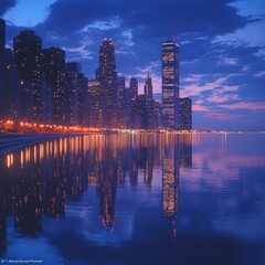 Fototapeta premium City Skyline Reflection In Twilight Water