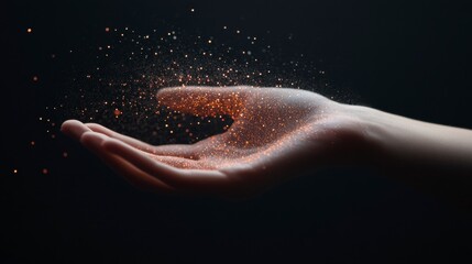 Fototapeta premium Hand Projecting Abstract Hologram in Dark Studio Lighting