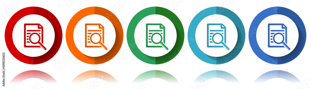 Aufkleber search document vector icons, flat icon set for logo design, webdesign and mobile applications, colo