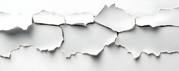 Obraz premium Abstract White Paper Texture, Irregularly Torn Edges Create a Dramatic, Textured Background for Design Projects.