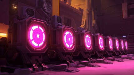 Glowing GPUs in an Industrial Server Room Setting