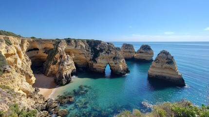 Algarve Coastline Dramatic Rock Formations Ocean View