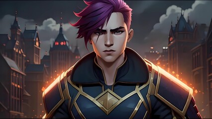 Obraz premium Mystical Warrior in a Burning City