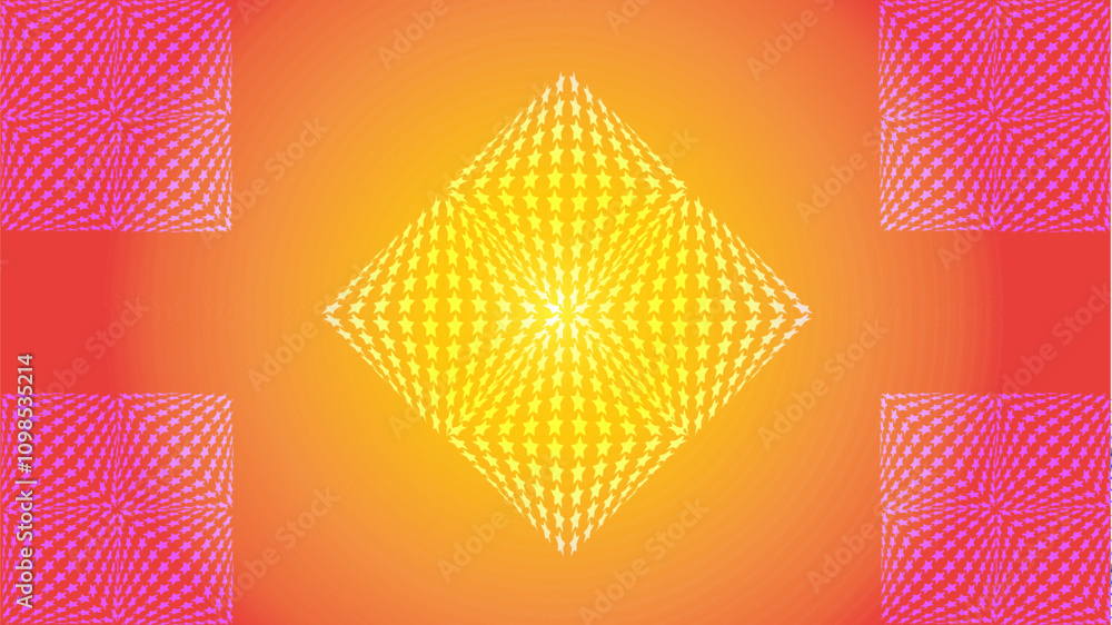 Poster abstract orange yellow background with stars pattern design on four corners and in center