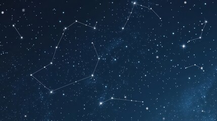 Fototapeta premium Celestial Winter Night Sky: Deep Indigo with Constellations, Silver Stars, Crescent Moon, and Aurora Borealis. Ethereal Glow and Professional Astronomical Photography Quality.