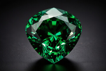 Fototapeta premium Vibrant, faceted diamond with a luminous green hue set against a dark background