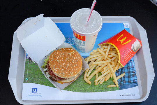 Madrid, Spain - April 20, 2013: McDonald's meal of Big Mac, french fries and a soft drink