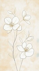 Sketch of white flowers on soft beige background.
