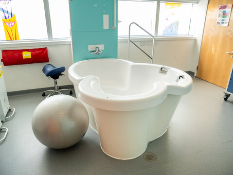 London - February 24, 2019: Birthing pool in the Birthing Centre of the University College London Hospital