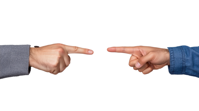 Hands pointing towards each other in a gesture of connection on transparent background