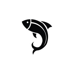 Amazing black fish icon, logo silhouette vector art illustration.