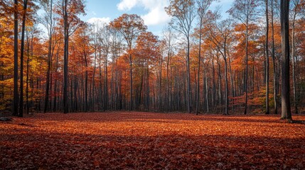Obraz premium Autumn Forest Scene With Fallen Leaves