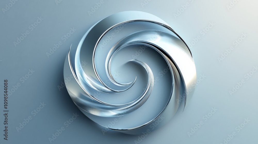 Poster a swirling metallic design with a smooth, reflective surface, creating a sense of depth and motion a