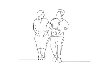 Fototapeta premium A continuous line drawing of a couple walking together, symbolizing connection and companionship.