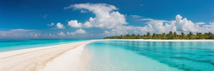 Stunning tropical beach with clear turquoise water and white sand under a blue sky