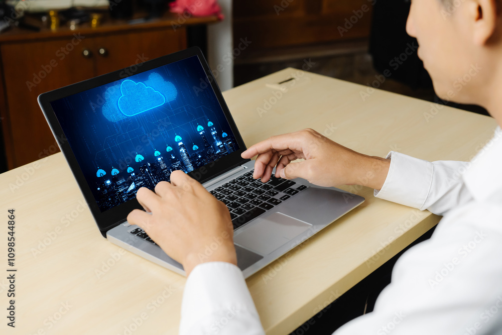 Poster cloud computing software for modish remote work and personal data storage