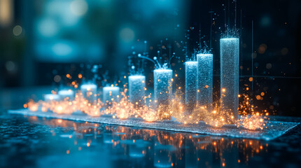 Holographic projections illustrate growth trends with stunning visual effects in a modern analytics environment