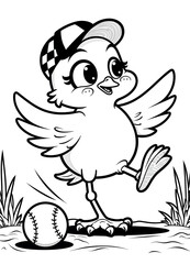 Fototapeta premium Vector Line Art Chick with Baseball Cap and Ball