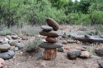 Hiking rock cairns trail marker