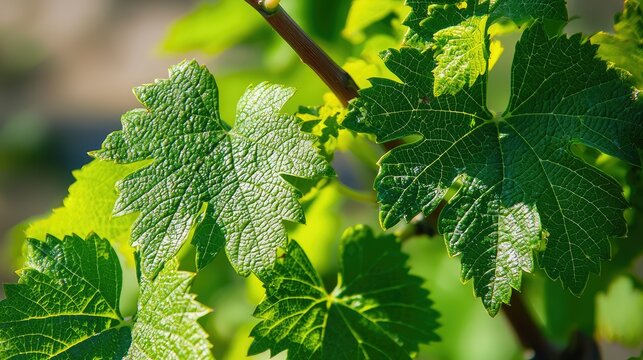 Close-Up of a Grapevine Leaf Showcasing Intricate Veins and Lush Green Texture in a Natural Setting