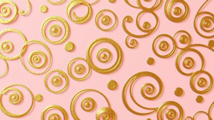 Fototapeta premium A delicate and intricate pattern of golden swirls and circles on a soft pink background, evoking a sense of elegance and sophistication.